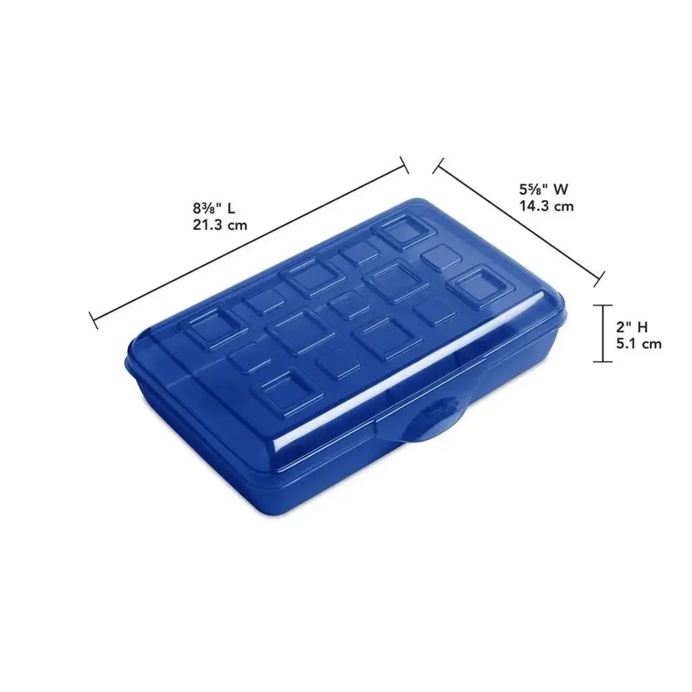 Lot of 6 Sterilite Small Pencil Boxes Blue Plastic Supply Case Snap Lid